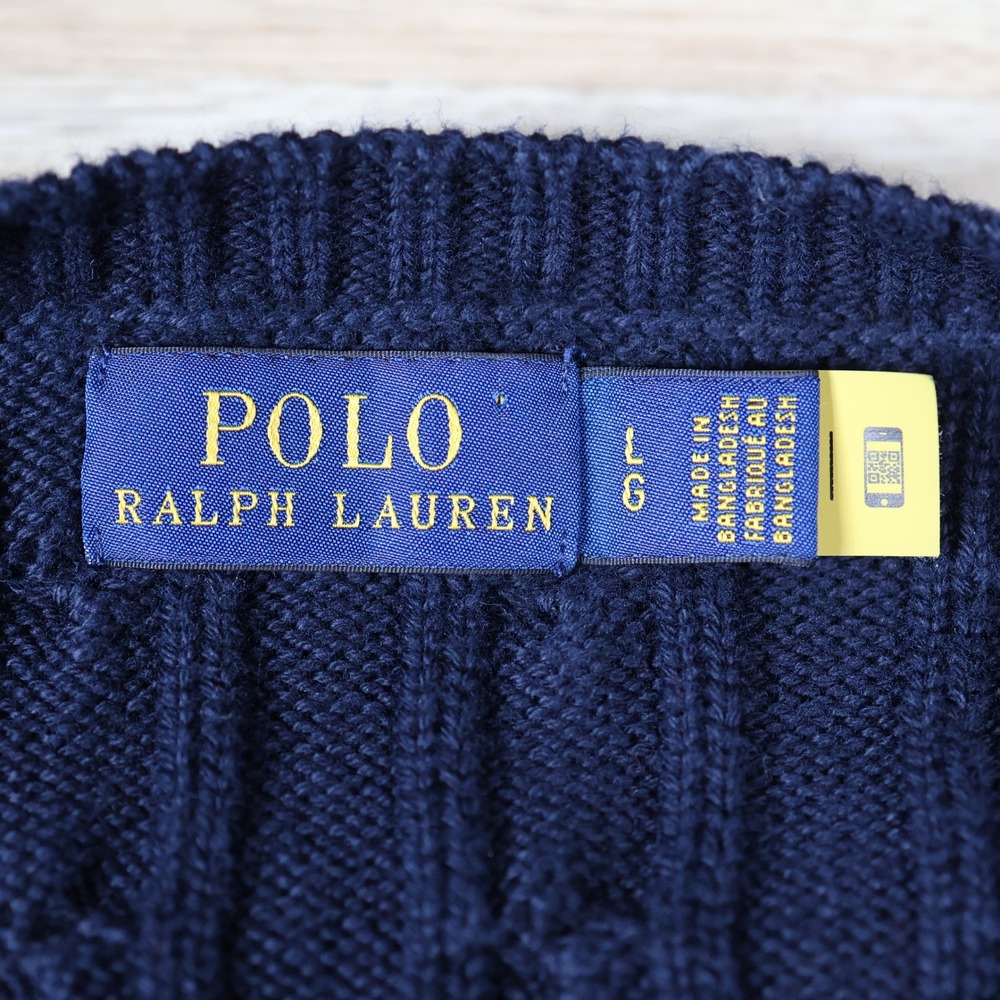 Polo Ralph Lauren Sweater Womens Large Navy Blue Cable Knit Cotton Preppy Casual - Picture 6 of 8